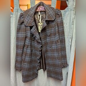 American Rag Black and Blue Checkered Trench Coat